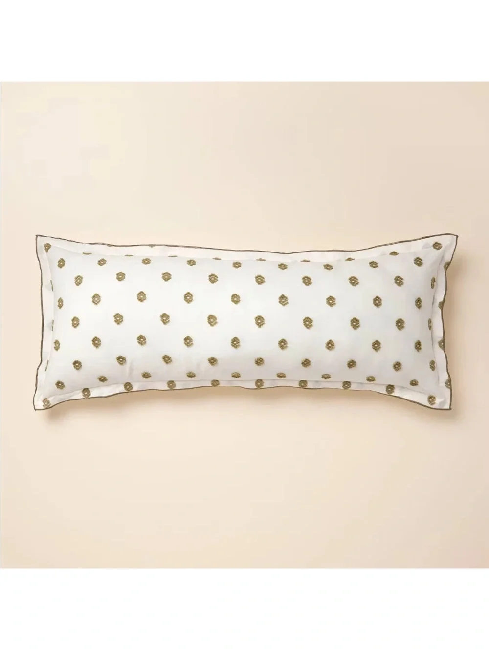 Hearth & Hand NWT Clipped Dobby Embroidered Lumbar Green Throw Pillow 36x14 NEW